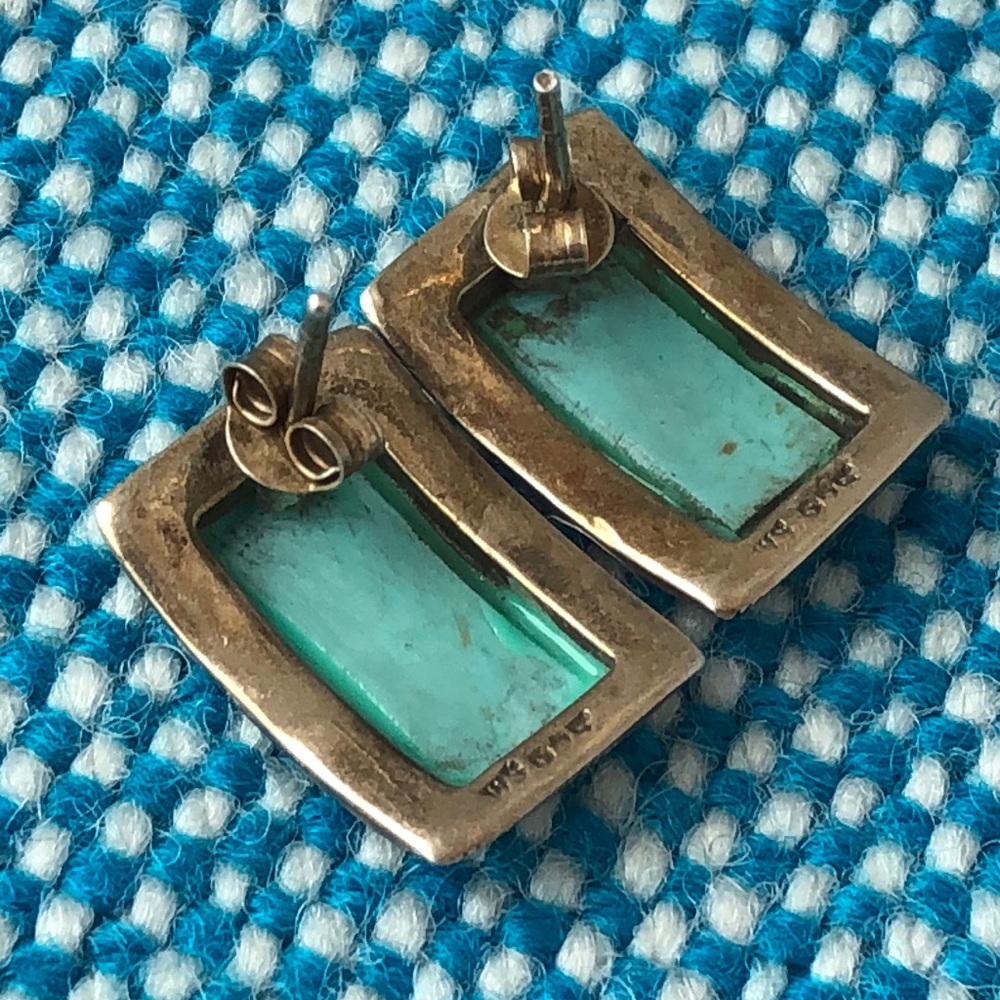 Sterling silver Turquoise Marcasite post earrings - Picture 2 of 4